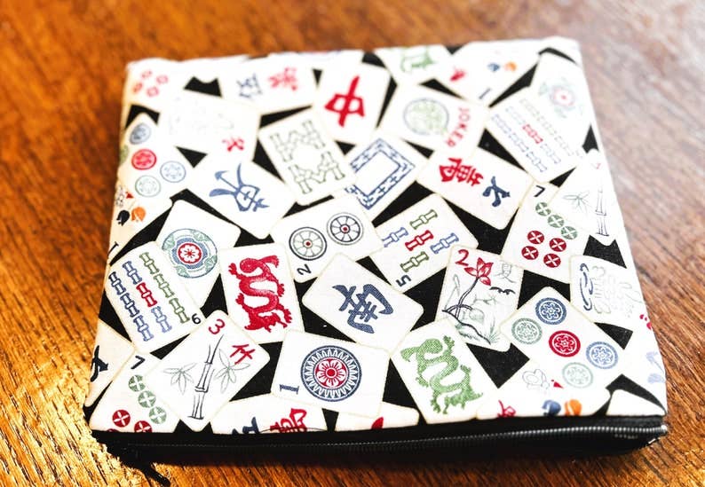 Mah Jongg Card Holder for Players, Zipper Pouch, Chinese Game Print, Coin Purse