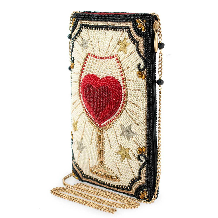 Live, Love & Wine Beaded Wine Glass Crossbody Phone Bag