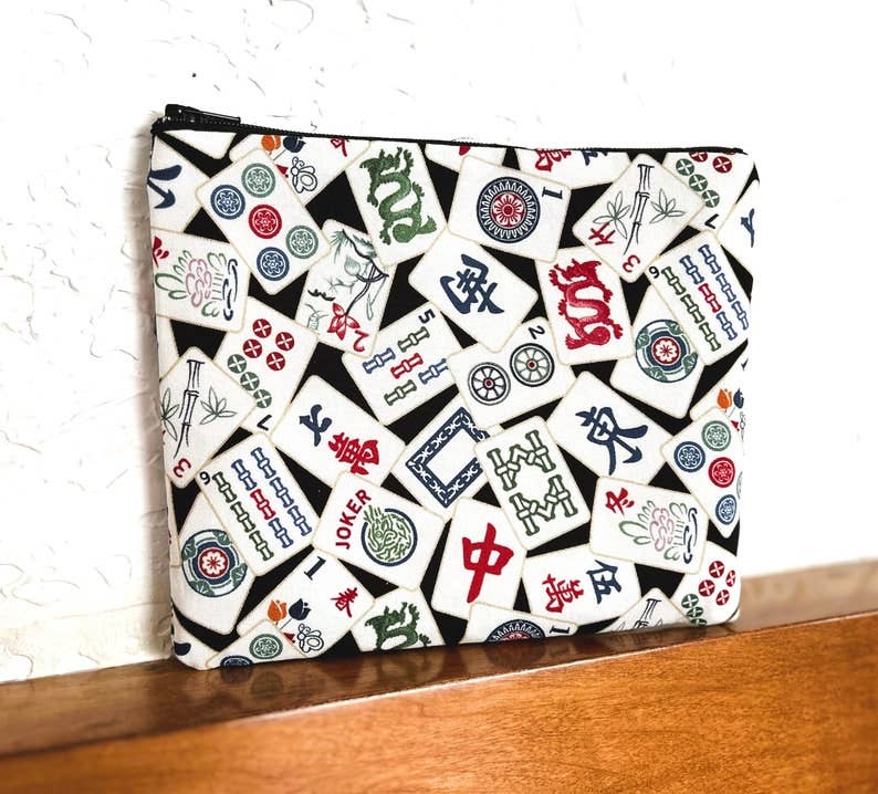 Mah Jongg Card Holder for Players, Zipper Pouch, Chinese Game Print, Coin Purse
