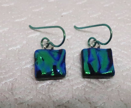 Emerald Green  Niobium Fused Dichroic Glass Earrings #444