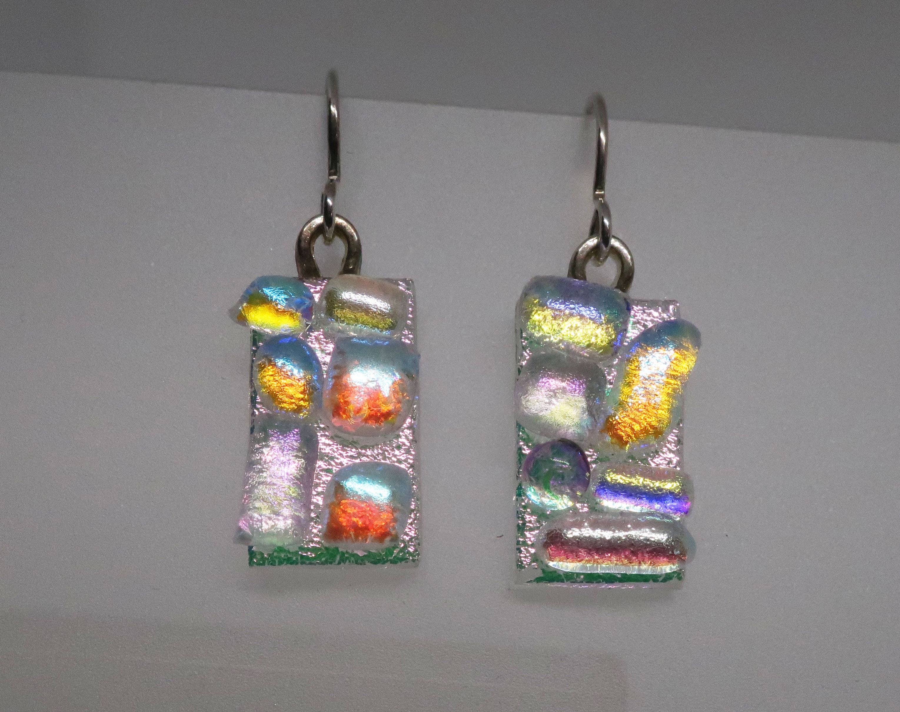 Sterling Silver bubble texture dichroic glass earrings #436