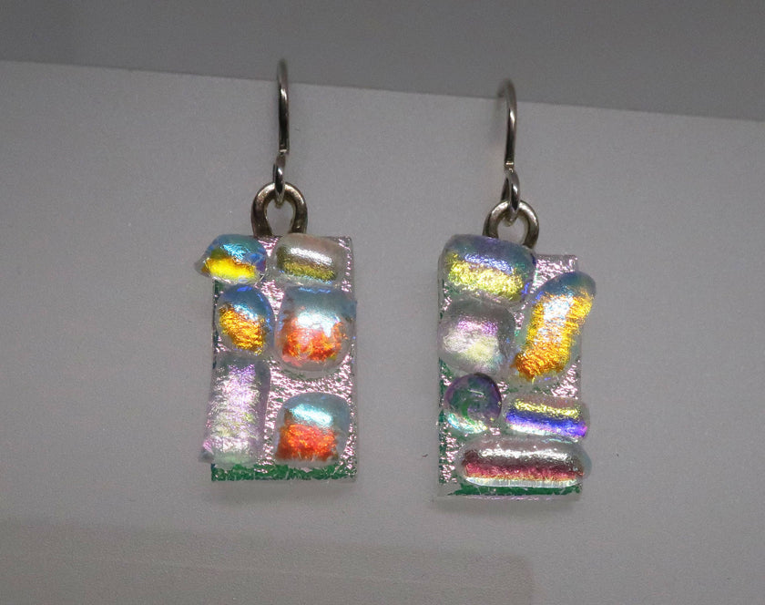 Sterling Silver bubble texture dichroic glass earrings #436