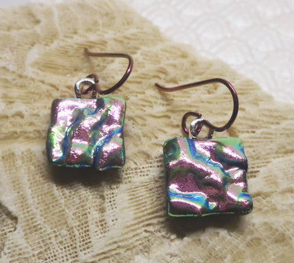 Light Pink Niobium Fused Dichroic Glass Earrings #409