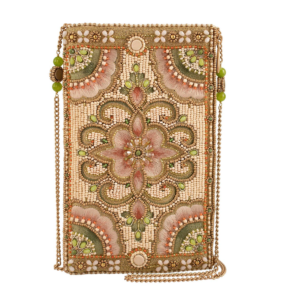 Gentle Touch Pink & Green Floral Beaded Crossbody Phone Bag