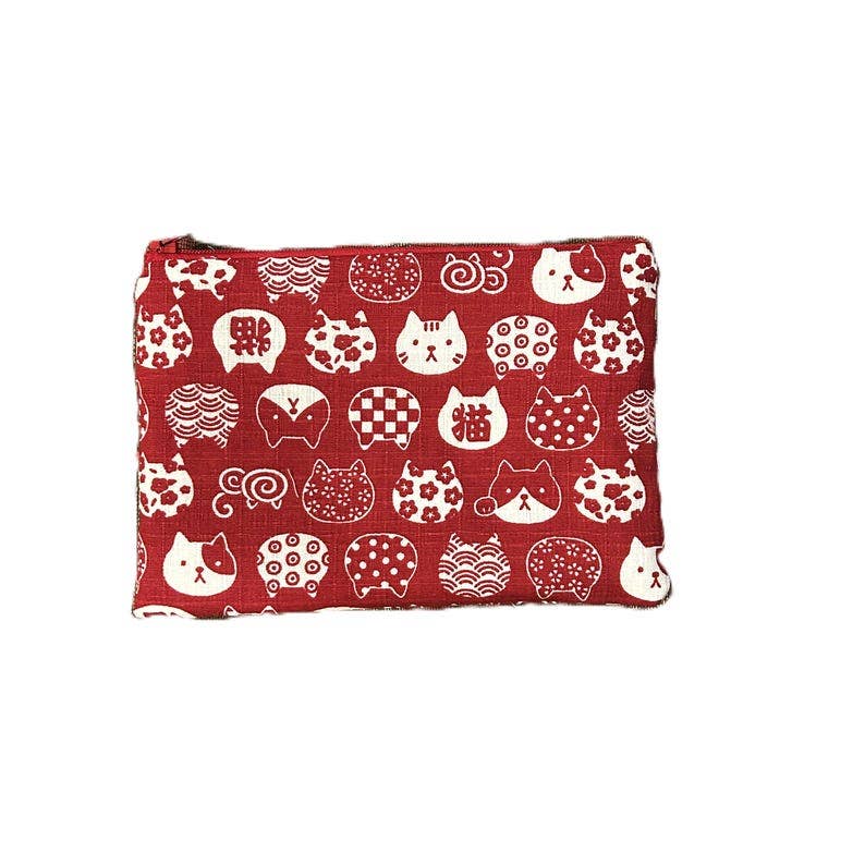 Black or Red Cat Zipper Pouch - Pencil Case, Make Up Bag, Cosmetic case