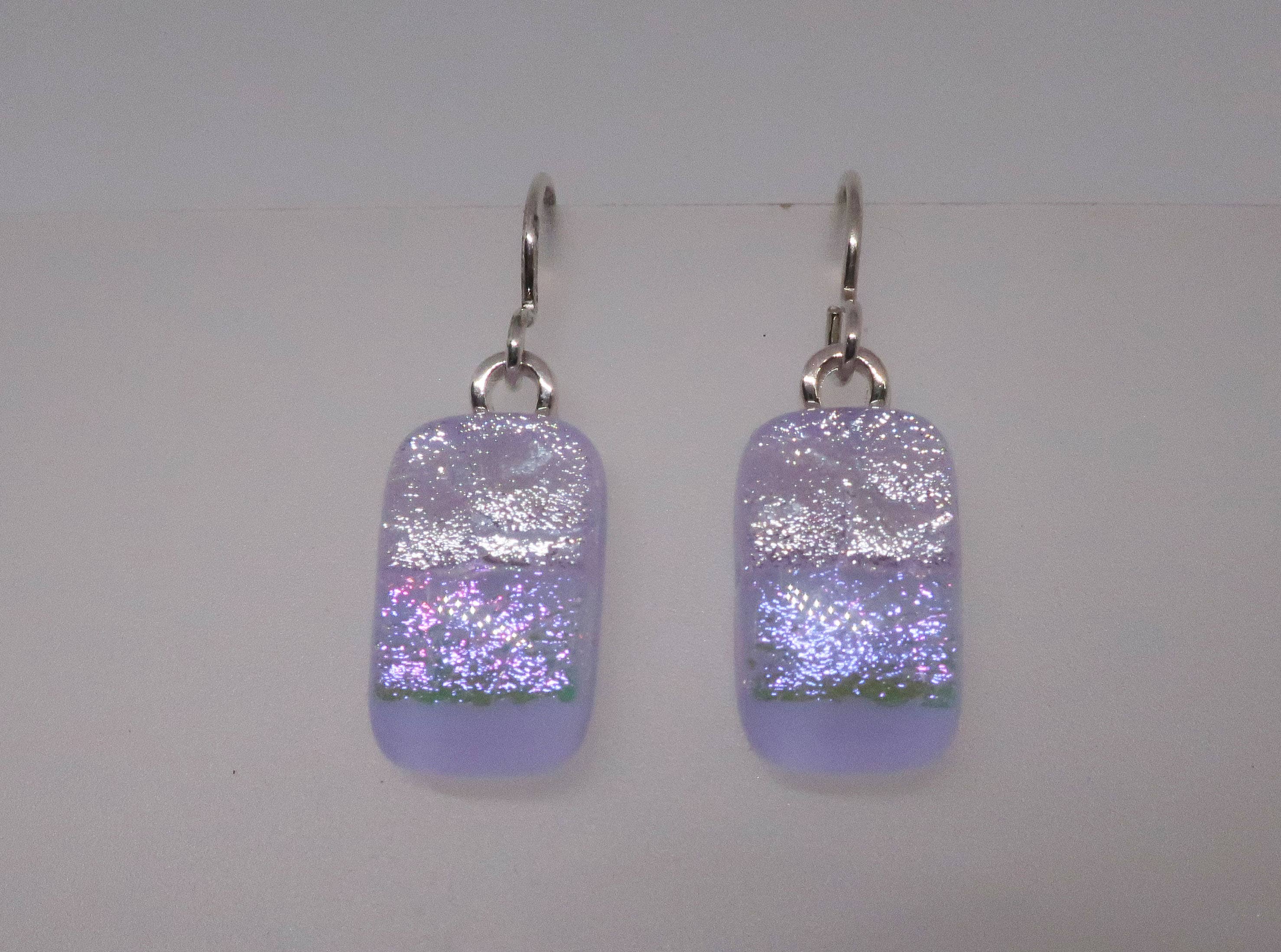 Lav Pink SilverSterling Silver dichroic glass earring #448