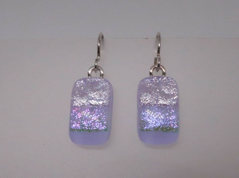 Lav Pink SilverSterling Silver dichroic glass earring #448