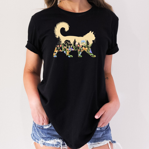 Floral Cat Nature Graphic T-Shirt