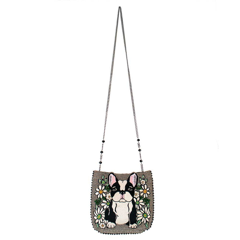 Pardon My Frenchie Beaded Embroidered Dog Crossbody Handbag