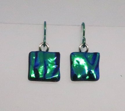 Emerald Green  Niobium Fused Dichroic Glass Earrings #444