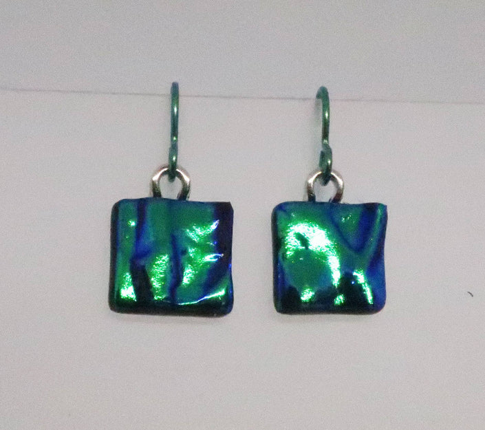 Emerald Green  Niobium Fused Dichroic Glass Earrings #444