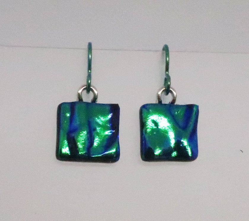 Emerald Green  Niobium Fused Dichroic Glass Earrings #444