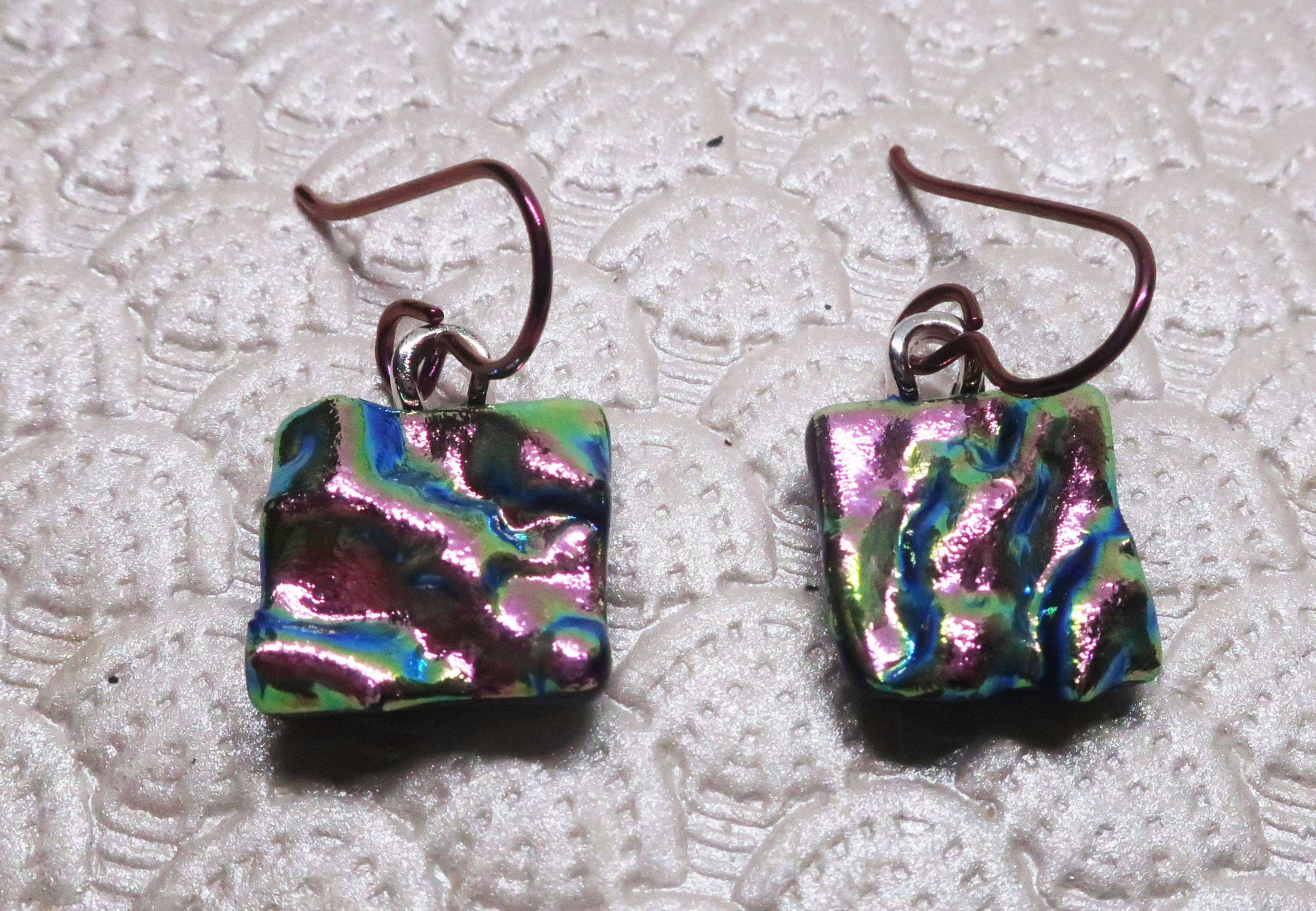 Light Pink Niobium Fused Dichroic Glass Earrings #409