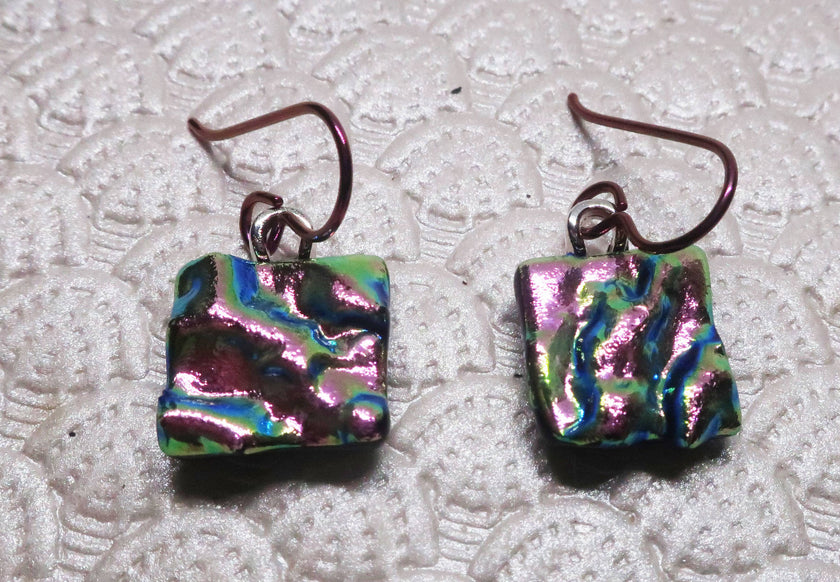 Light Pink Niobium Fused Dichroic Glass Earrings #409