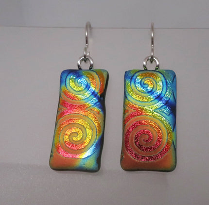 Sterling Silver Light texture spiral dichroic glass earrings