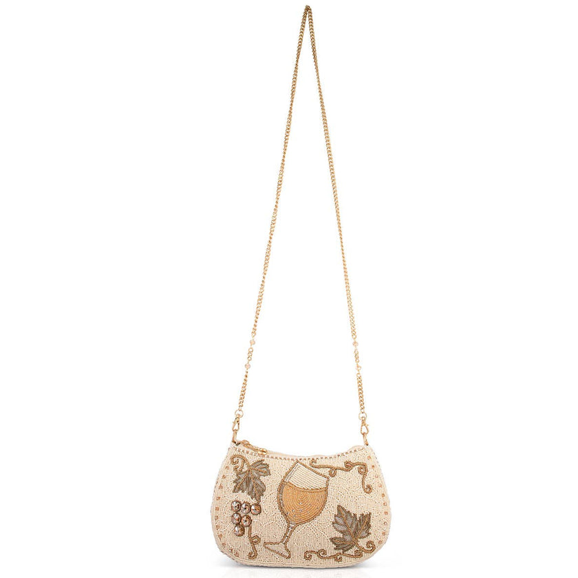 Grape Escape Wine Glass and Grapes Beaded Crossbody Handbag