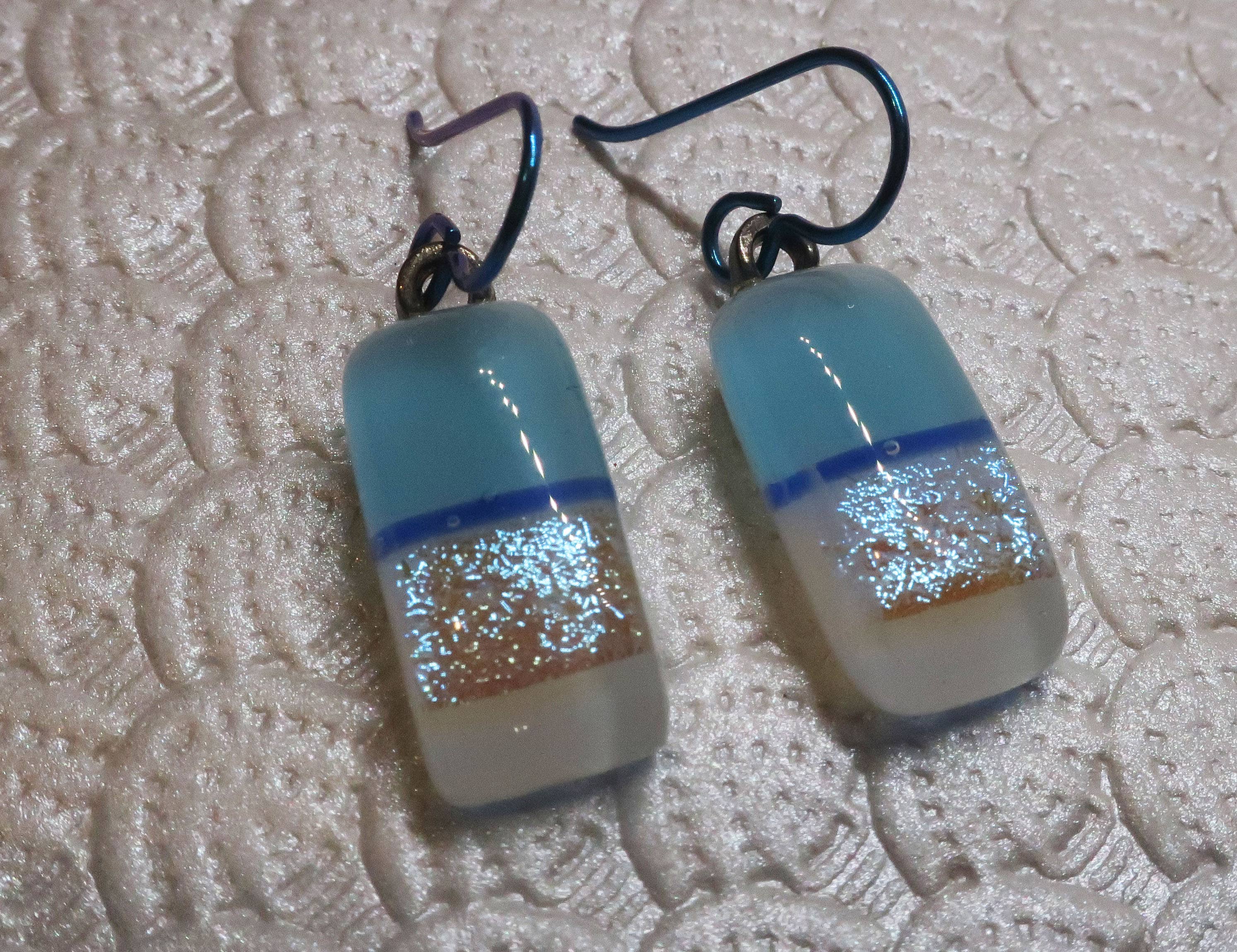 White Aqua Niobium dichroic glass earrings #401