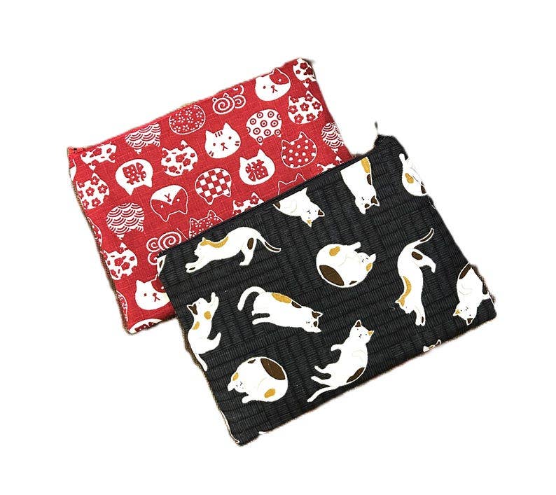 Black or Red Cat Zipper Pouch - Pencil Case, Make Up Bag, Cosmetic case