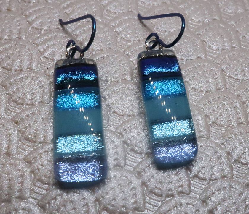 Niobium Teal Ombre dangle dichroic glass Earrings #408