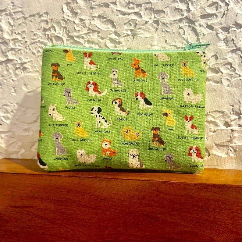 Dog Print Zipper Pouch: Coin Purse, Makeup Bag, Gift for Dog Lovers