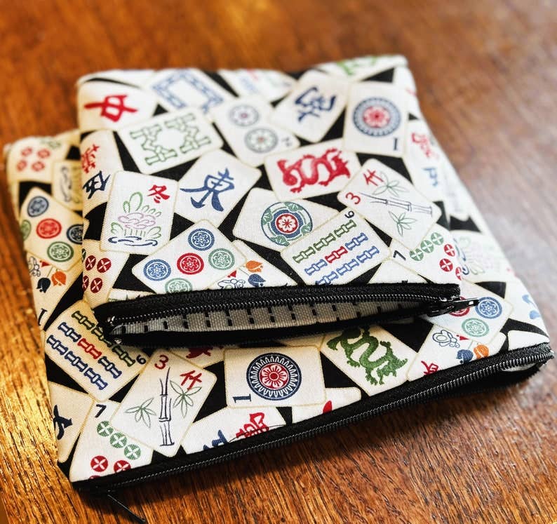 Mah Jongg Card Holder for Players, Zipper Pouch, Chinese Game Print, Coin Purse