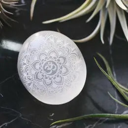 Selenite Engraved Palm Stones