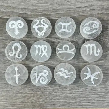 Selenite Zodiac Discs by Keystone Crystals