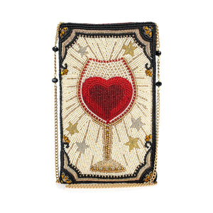 Live, Love & Wine Beaded Wine Glass Crossbody Phone Bag