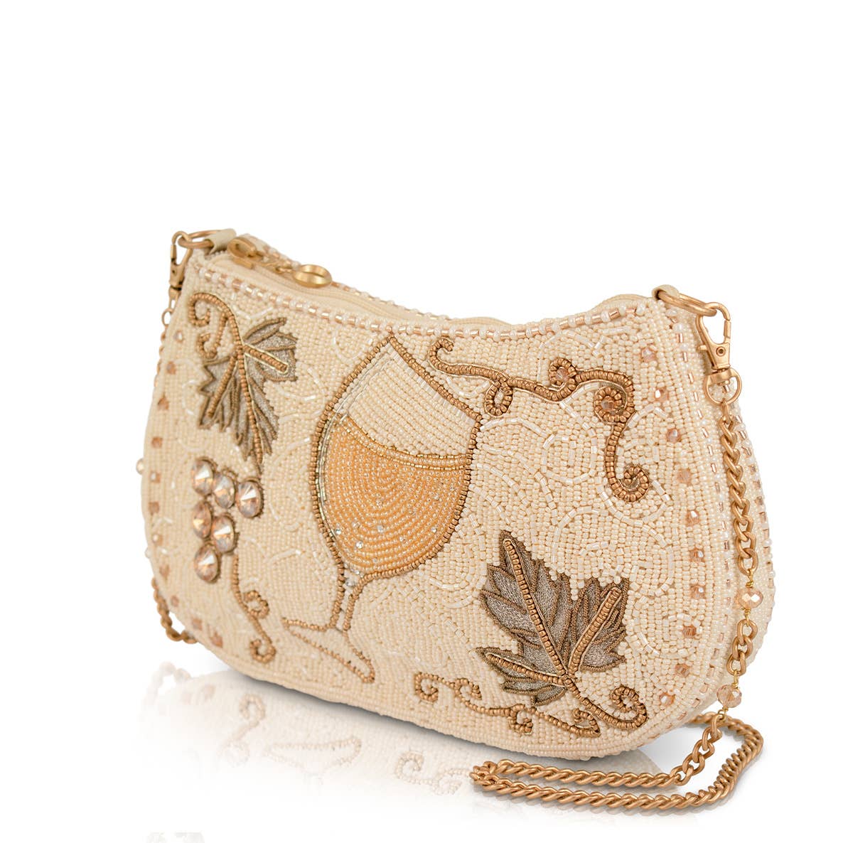 Grape Escape Wine Glass and Grapes Beaded Crossbody Handbag