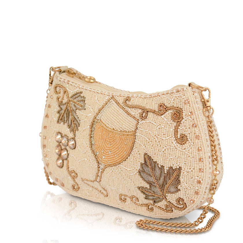 Grape Escape Wine Glass and Grapes Beaded Crossbody Handbag