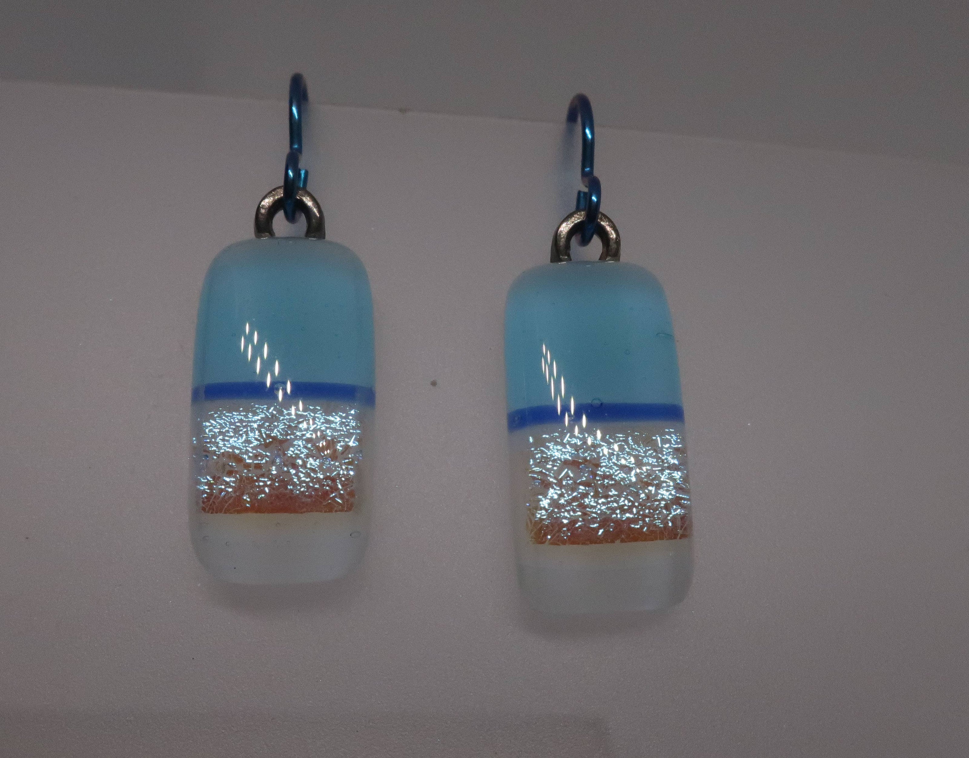 White Aqua Niobium dichroic glass earrings #401