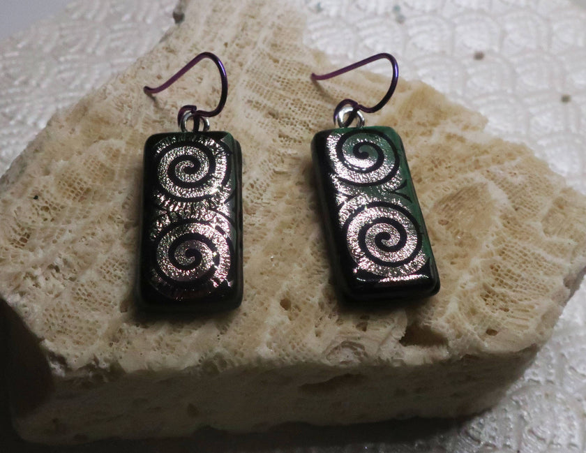 Niobium Purple spiral fused dichroic glass earrings  #448