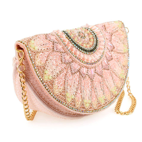 Pink Petals Large Flower Beaded Crossbody Handbag