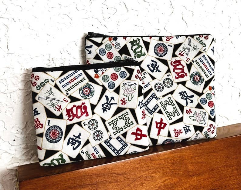 Mah Jongg Card Holder for Players, Zipper Pouch, Chinese Game Print, Coin Purse