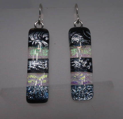 Black & Clear Sterling Silver dichroic glass earrings #442
