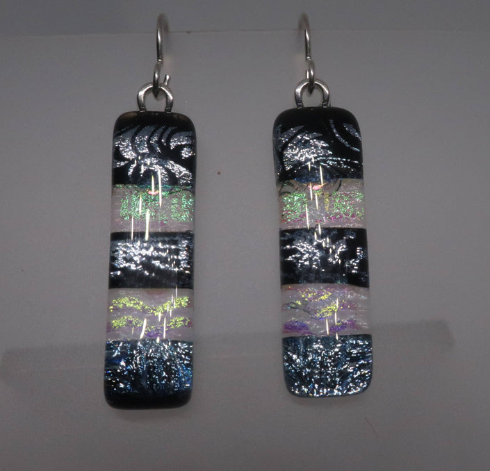 Black & Clear Sterling Silver dichroic glass earrings #442