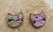 Pink Gold Fused Dichroic Glass Cat Dangle Sterling Silver