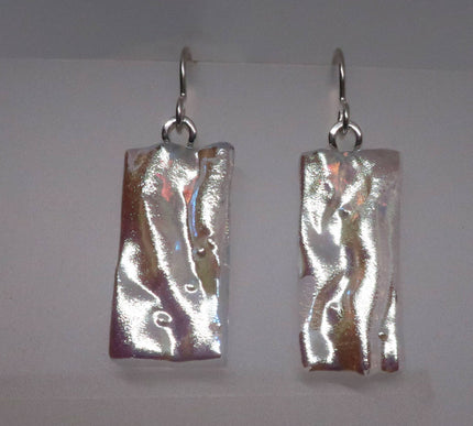 Silver Texture Sterling Silver dichroic glass earrings #438
