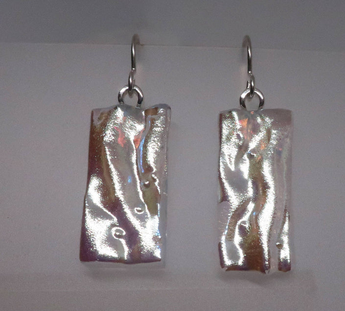 Silver Texture Sterling Silver dichroic glass earrings #438