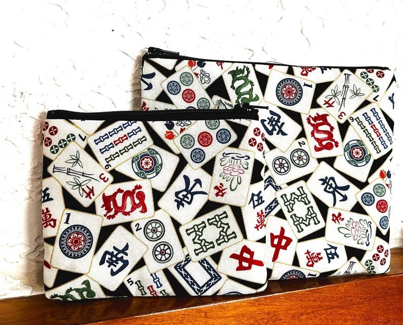 Mah Jongg Card Holder for Players, Zipper Pouch, Chinese Game Print, Coin Purse