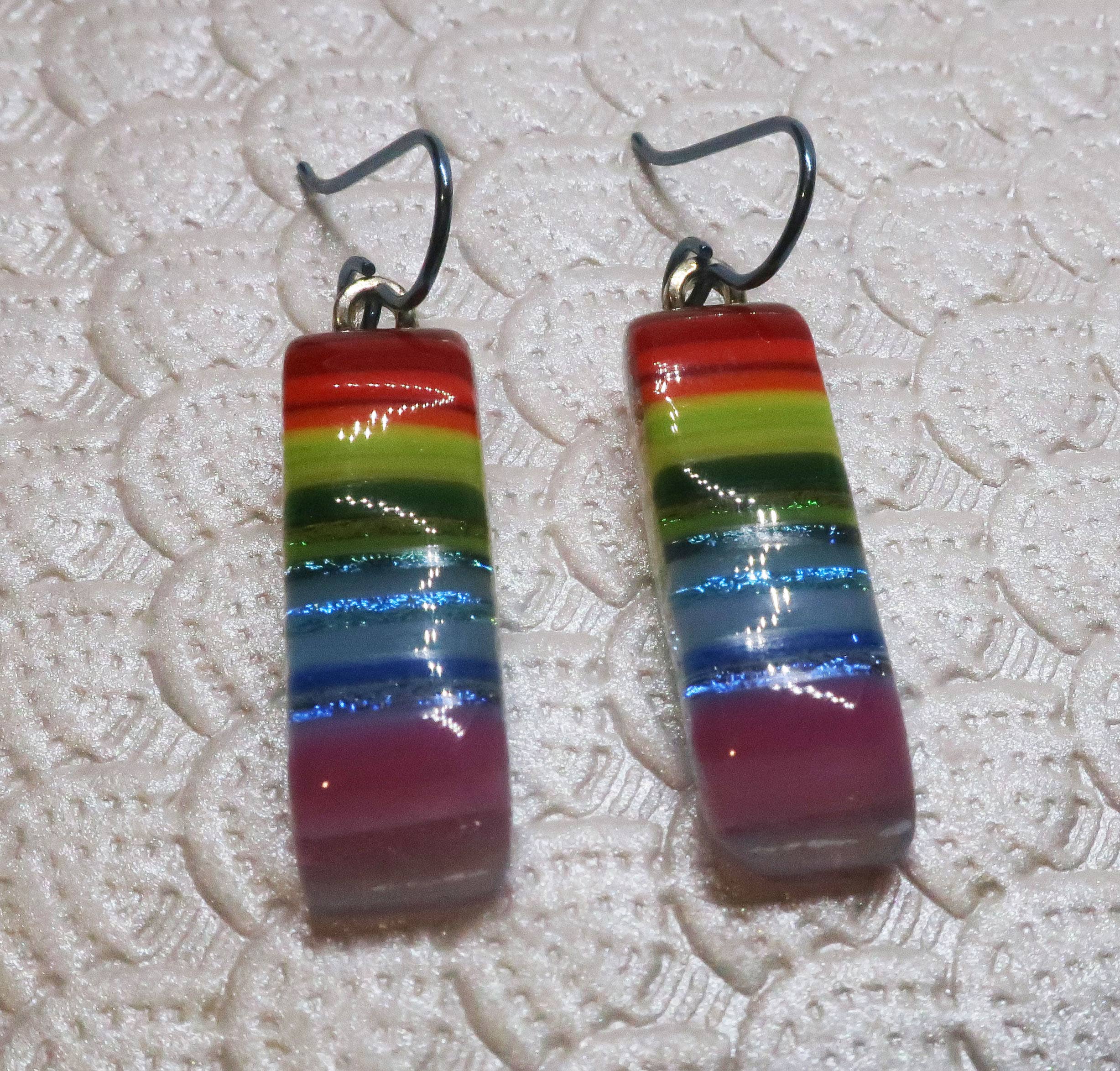 Rainbow Pride Stringer Niobium dichroic glass earrings #445