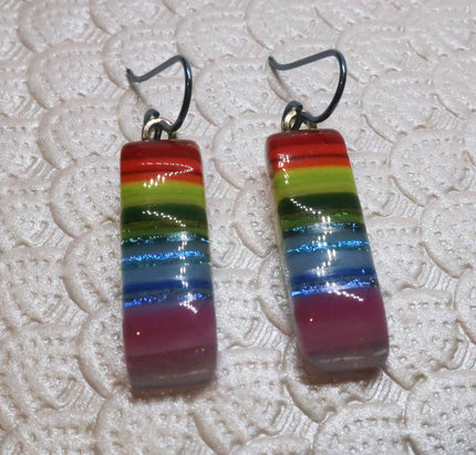 Rainbow Pride Stringer Niobium dichroic glass earrings #445