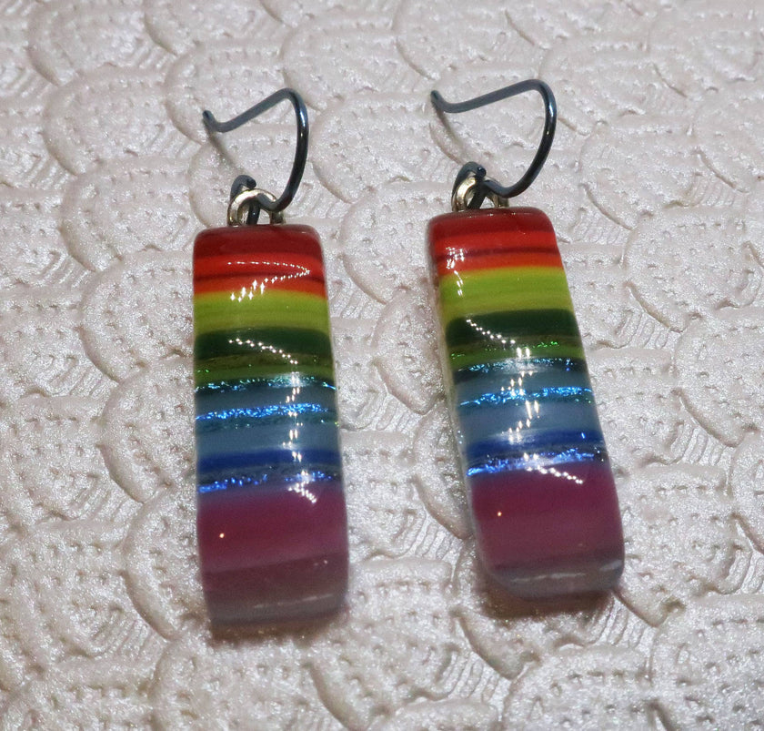 Rainbow Pride Stringer Niobium dichroic glass earrings #445