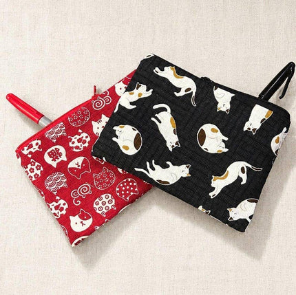 Black or Red Cat Zipper Pouch - Pencil Case, Make Up Bag, Cosmetic case