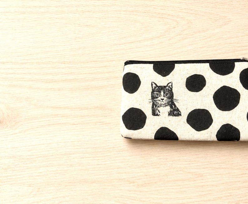 Cat Pouches, Polka Dot Pouches, Zipper Pouch, Cosmetic Bag, Make-Up Bag, Pencil Case, Coin Purse