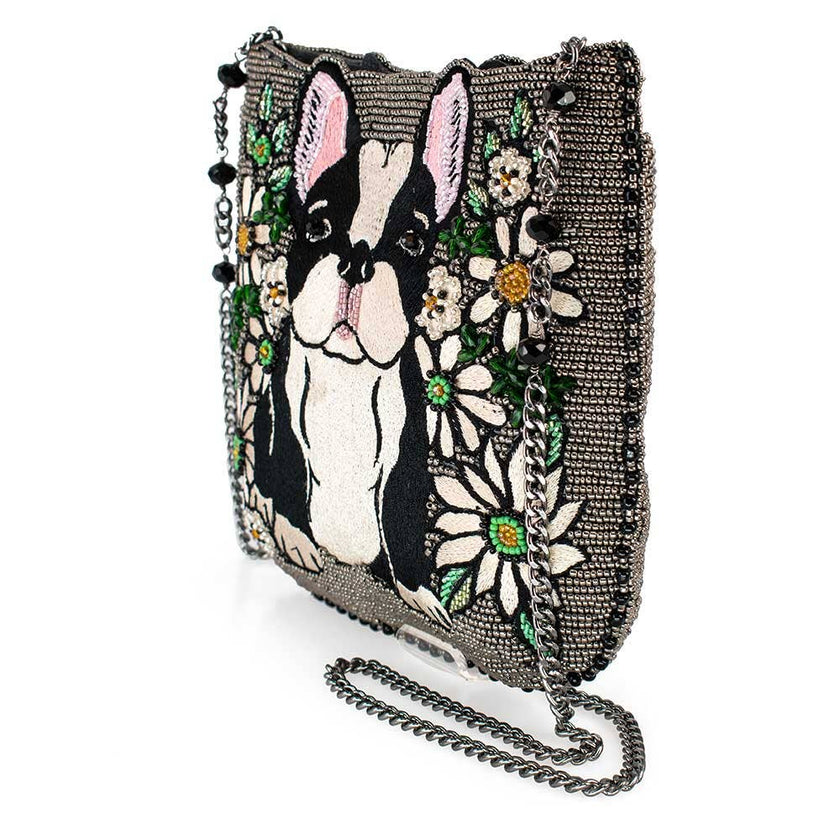 Pardon My Frenchie Beaded Embroidered Dog Crossbody Handbag