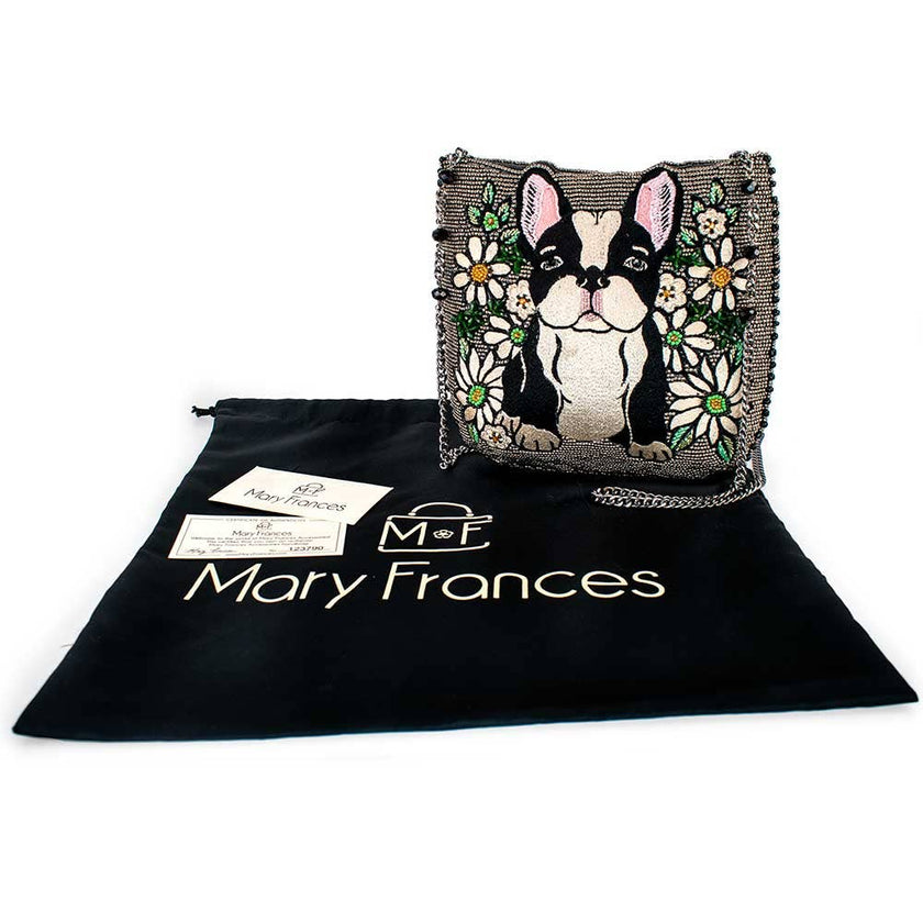 Pardon My Frenchie Beaded Embroidered Dog Crossbody Handbag