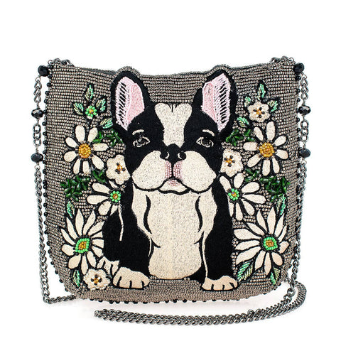 Pardon My Frenchie Beaded Embroidered Dog Crossbody Handbag