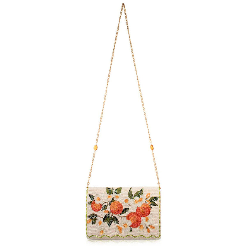 Sun Kissed Orange Fruit Beaded Crossbody Handbag