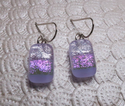 Lav Pink SilverSterling Silver dichroic glass earring #448